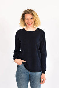 Bow & Arrow Navy Swing Jumper with Tan Patches