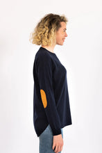 Load image into Gallery viewer, Bow &amp; Arrow Navy Swing Jumper with Tan Patches