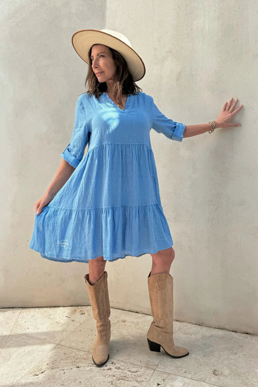 Bethany Linen Dress - Heavenly Blue