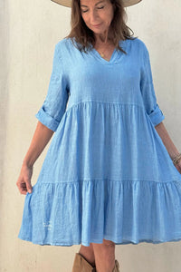 Bethany Linen Dress - Heavenly Blue