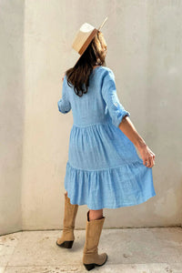 Bethany Linen Dress - Heavenly Blue