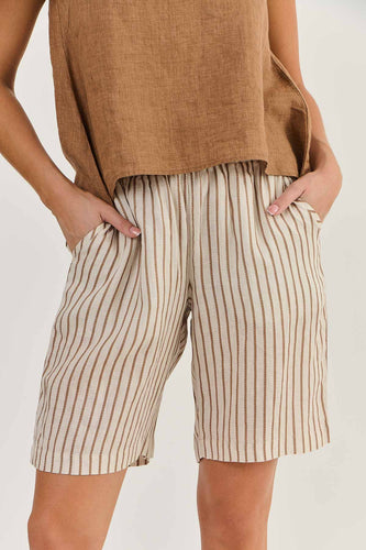 Naturals by O&J Linen Stripe Shorts - Ginger Slice