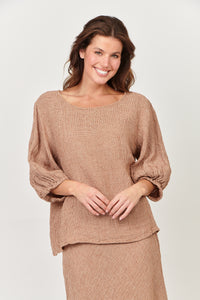 Naturals by O&J Puppytooth Linen Top - Chai LAST ONE  30% OFF