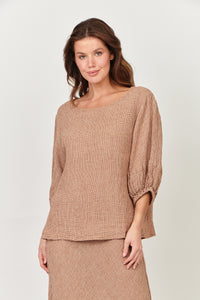 Naturals by O&J Puppytooth Linen Top - Chai LAST ONE  30% OFF