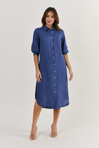 Naturals by O&J Linen Shirt Dress- Delta