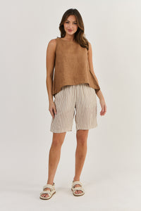 Naturals Linen Sleevless Top - Gingerbread