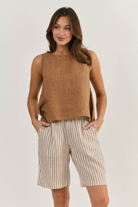 Naturals Linen Sleevless Top - Gingerbread