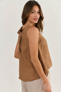 Naturals Linen Sleevless Top - Gingerbread