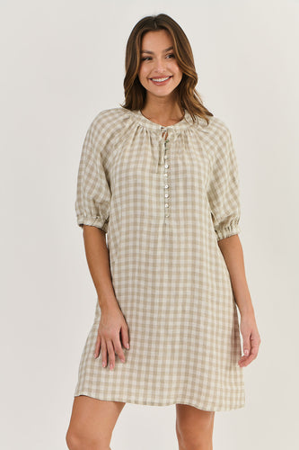 Naturals Linen Check Dress - Nougat