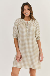 Naturals Linen Check Dress - Nougat