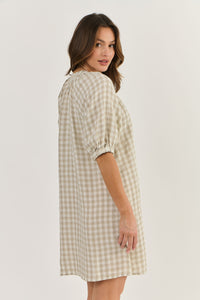 Naturals Linen Check Dress - Nougat