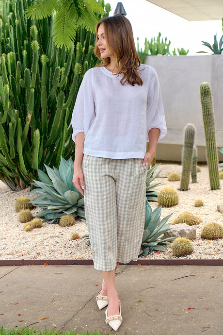 Naturals Linen Check Pants - Nougat