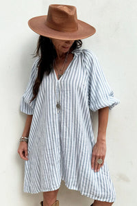 Bypias Getaway Stripe Linen Tunic - Blue & White