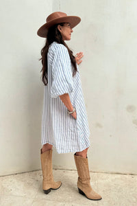 Bypias Getaway Stripe Linen Tunic - Blue & White