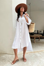 Load image into Gallery viewer, Bypias Vacation  Stirpe  Linen Dress - Biege &amp; White