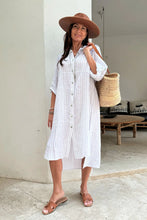 Load image into Gallery viewer, Bypias Vacation  Stirpe  Linen Dress - Biege &amp; White