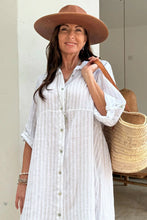 Load image into Gallery viewer, Bypias Vacation  Stirpe  Linen Dress - Biege &amp; White