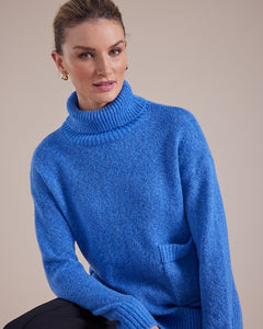 Marco Polo Long Line Roll Kneck Sweater - Blue Quartz