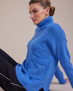 Marco Polo Long Line Roll Kneck Sweater - Blue Quartz 40% OFF