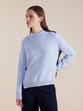 Load image into Gallery viewer, Marco Polo Button Up Shoulder Sweater - Powder Blue with Contrast Back