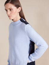 Load image into Gallery viewer, Marco Polo Button Up Shoulder Sweater - Powder Blue with Contrast Back