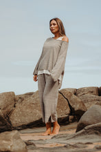 Load image into Gallery viewer, Talamaya Retreat Cotton Pullover - Dusty Olive &amp; White / Silver &amp; Salt