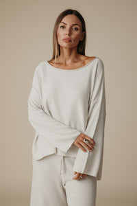 Talamaya Retreat Cotton Pullover - Dusty Olive & White / Silver & Salt