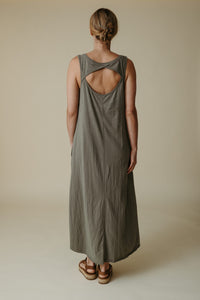 Talamaya Shorline Fine Slub Organic Cotton Dress - Pebble / Dusty Olive