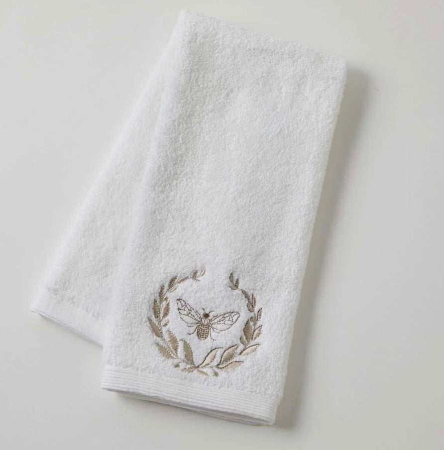 Pilbeam Living Embriodered French Bee Hand Towel - White & Biege